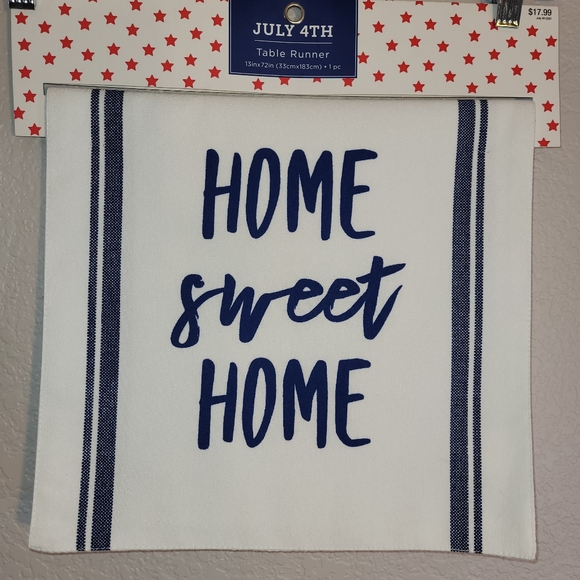 JULY 4TH TABLE RUNNER WHITE BLUE 13 X 72 INCHES HOME SWEET HOME SET cott… - Picture 1 of 6